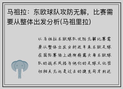 马祖拉：东欧球队攻防无解，比赛需要从整体出发分析(马祖里拉)