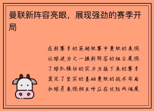 曼联新阵容亮眼，展现强劲的赛季开局