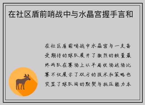 在社区盾前哨战中与水晶宫握手言和